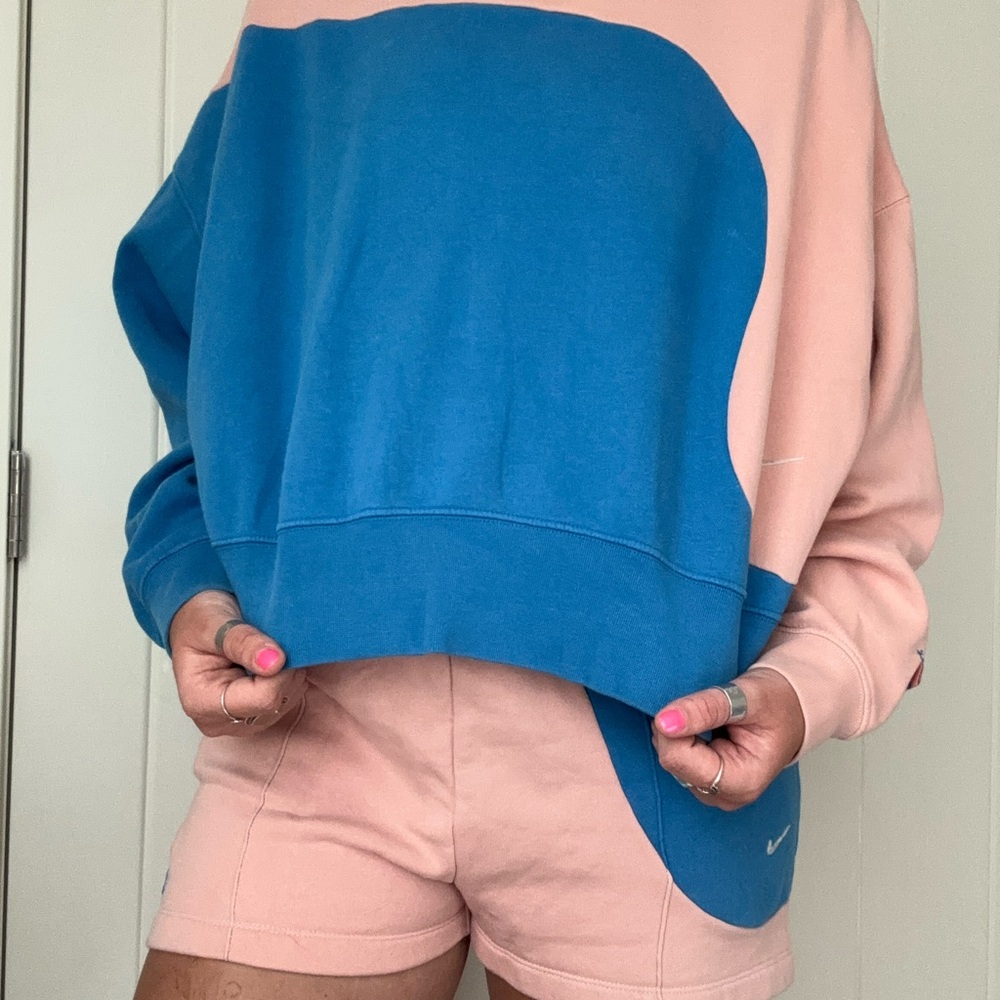 Nike Blue and Pink Colorblock Sweatshirt and Shorts Set